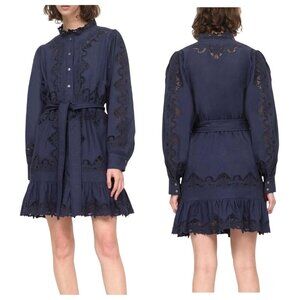 Sea NY Anita Eyelet Mini Dress | Navy Blue | Long Sleeve | Size 2 | NWT